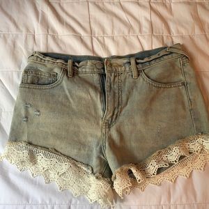 Denim lace shorts